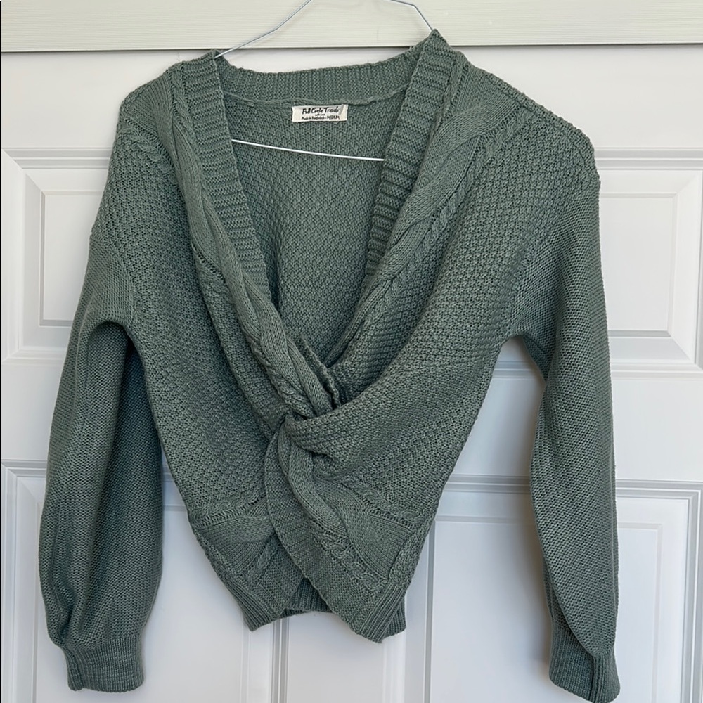 Wild Fable Green V-Neck Sweater with Wrap Design